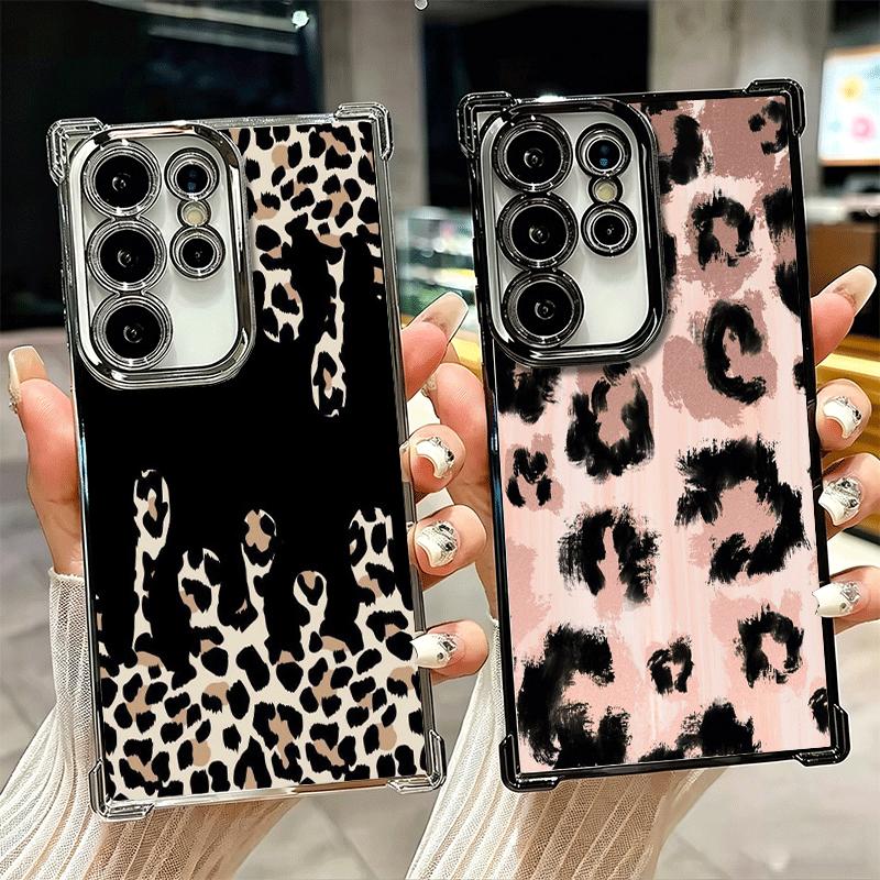 Leopard Print Trend Desgin Plating Phone Case For Samsung Galaxy S24 S25 FE S26 Edge S23 Ultra S22 S21 Plus S20 Anti-Fall Airaba