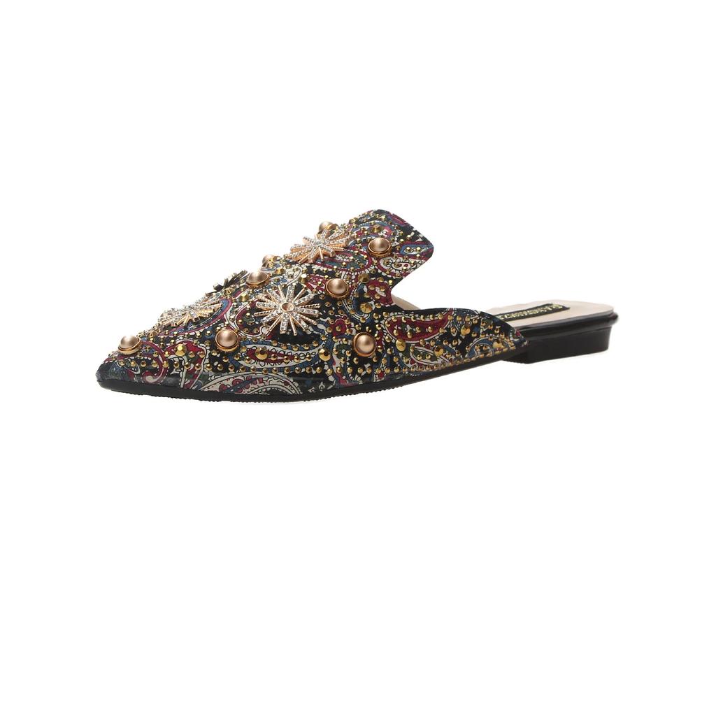 Fashion Comemore Women Slippers Fashion Pointed Rhinestone Rivet Flat Women Shoes Slip-On Mules Loafer Sandals Slides Ladies Shoes