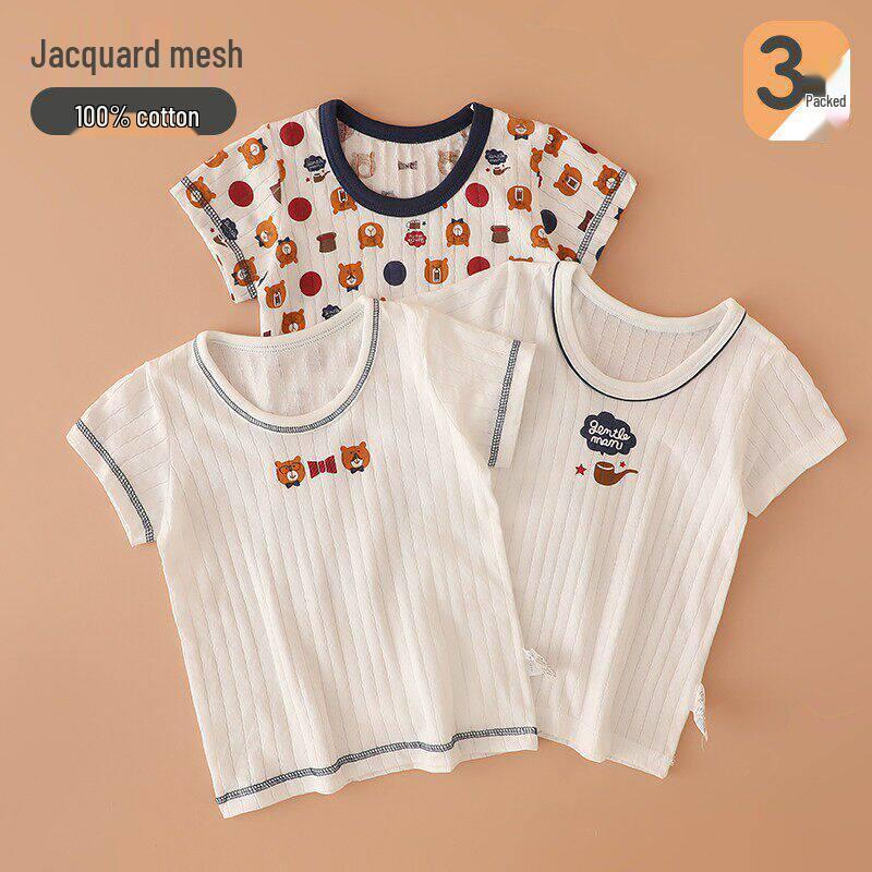 Japanese Style Boys  Short-Sleeve Bamboo Cotton T-Shirt - Lightweight Half-Sleeve Top 80 cm