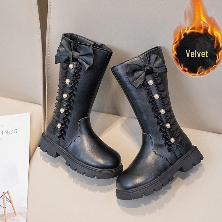 Girls' Bow Back High Boots - Classic Spring/Autumn Princess Shoes