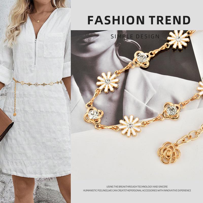 European and American Waist Metal Jewelry for Women High-end Sun Flowers Star Decoration Dress Waist Chain for Women