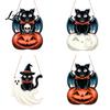 Festive Wooden Wall Hanging Halloween Door Sign Black Cat Bat Pumpkin Plaque with Rustic Sign Jute Rope Farmhouse Front Porch Indoor Outdoor