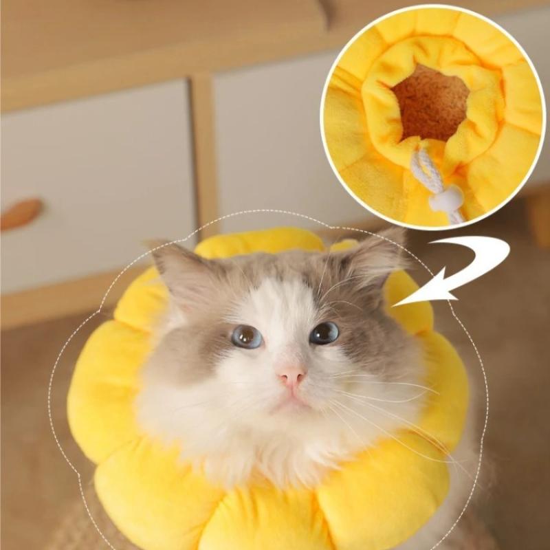 Sunflower Cat Collar Adjustable Anti-Licking & Anti-Biting Protective Headrest Surgery Recovery Collars Soft Plush Collar