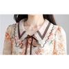 Vintage Flower Print Bow Shirt Women Clothing Summer Three Quarter Sleeve Tops Loose Sweet Blouse