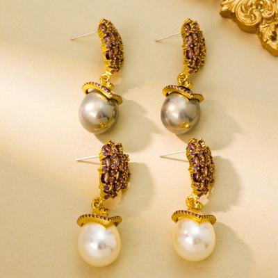 New Micro Inlaid Zircon Light Luxury Water Drop Pearl Earrings Women Hong Kong Style French Fashionable