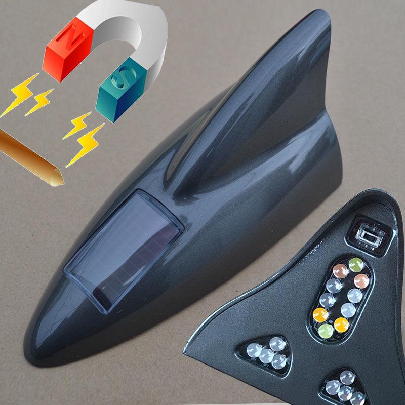 Colorful Shark Fin Solar-Powered Car Roof Antenna Light with Magnetic Tail Wing