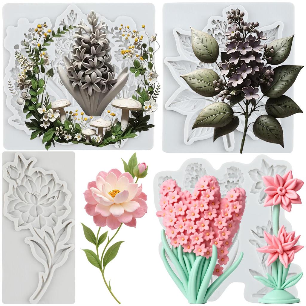 Flower Silicone Mold Flower Wreath Mushroom Peony Flower Fondant Molds Cake Decorating Tools Cupcake Topper Candy Resin Clay Chocolate Gumpaste Mold