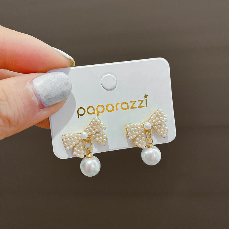 Pearl diamond geometric long earrings French fashion design stud earrings Internet celebrity earrings women