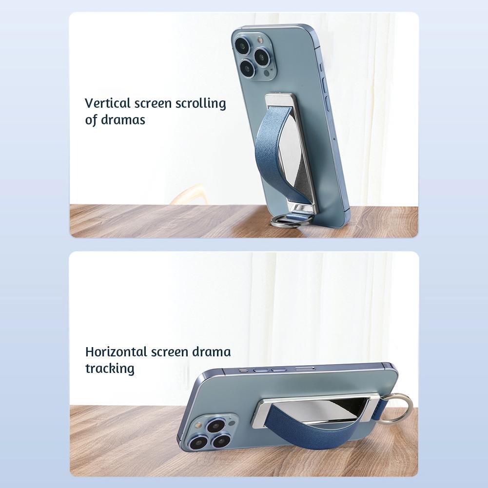 Ultra-Thin Mobile Phone Holder With Leather Wristbands Portable Pull-Out Adhesive Phone Stand Sticker Phone Bracket For Home