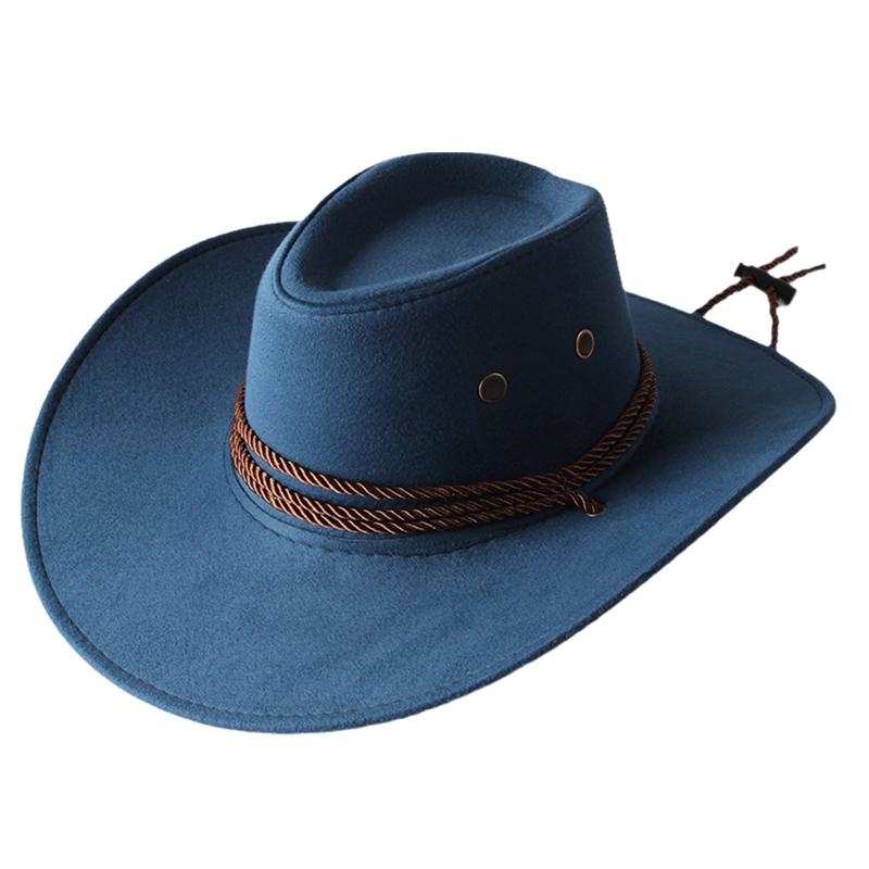 Vintage Western Cowboy Hat Solid Color Basin Hat Wide Brim Jazz Hat Outdoor Sun Protection for Hiking Camping Riding