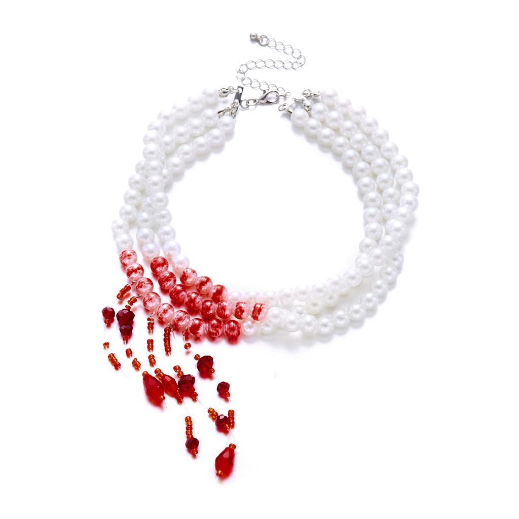 Halloween Blood Drop Pearl Necklace With Handcrafted Geometric Design For Women