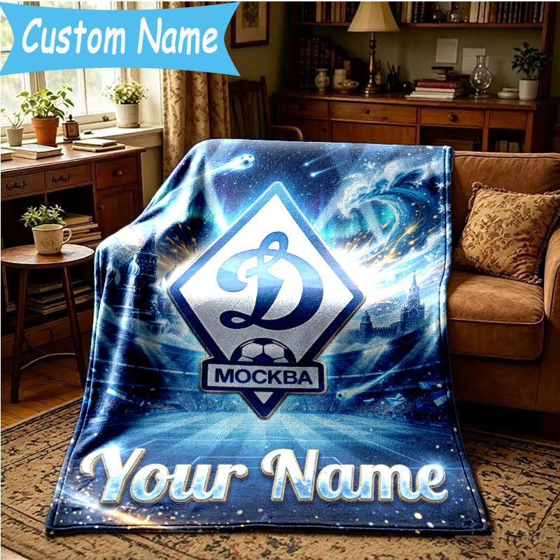 Custom Name Dynamo Moscow Football Blanket Flannel Blanket for Camping, Hiking, Garden Parties, Picnic Essentials,gift for family and friend