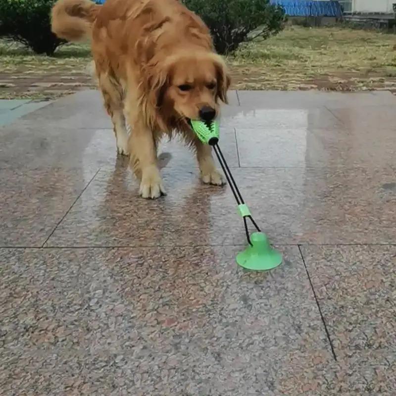 Interaktives Hundekauspielzeug für aggressive Kauer Saugnapf-Spielzeug mit Seil Zahnungs-Kauspielzeug und Leckerli-Spender Ball-Puzzle-Futterspender