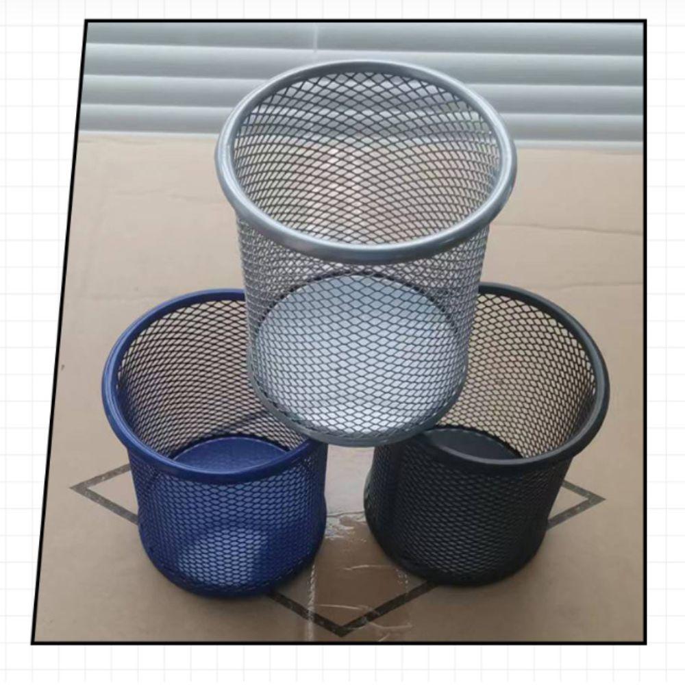 2 pcs Metal Storage Tube Round Desktop Organizer Decorative Pen Holder Cosmetic Arrangement
