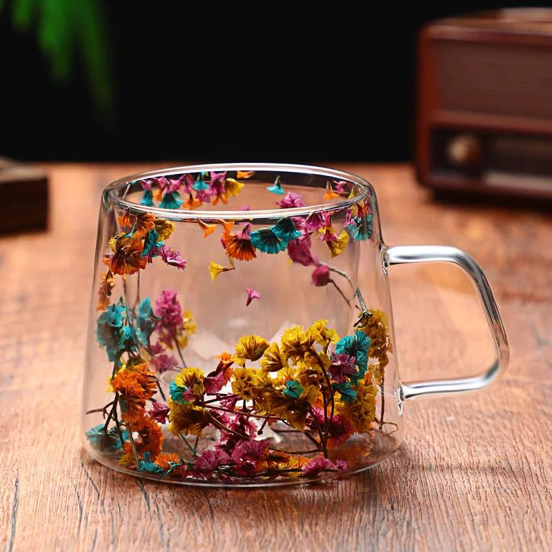 200ML Double-layer Glass Transparent Dried Flower Glass Coffee Milk Cup Creative Gift Thermal Insulation Water Cup