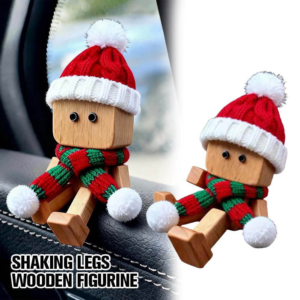 Shaking Feet Wooden Doll Xmas Ornaments, Tiny Wooden Shaking Man Doll Spring Legs & 12pcs Magnetic Expressions Funny Ornaments