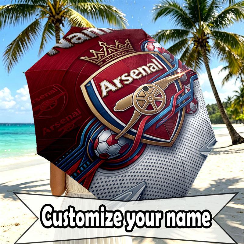 Custom Name Personalized Arsenal F.C Print Umbrella, Auto Open Close, 8‑Rib Sturdy Frame, Commute Camping Hiking Use, Birthday Gift