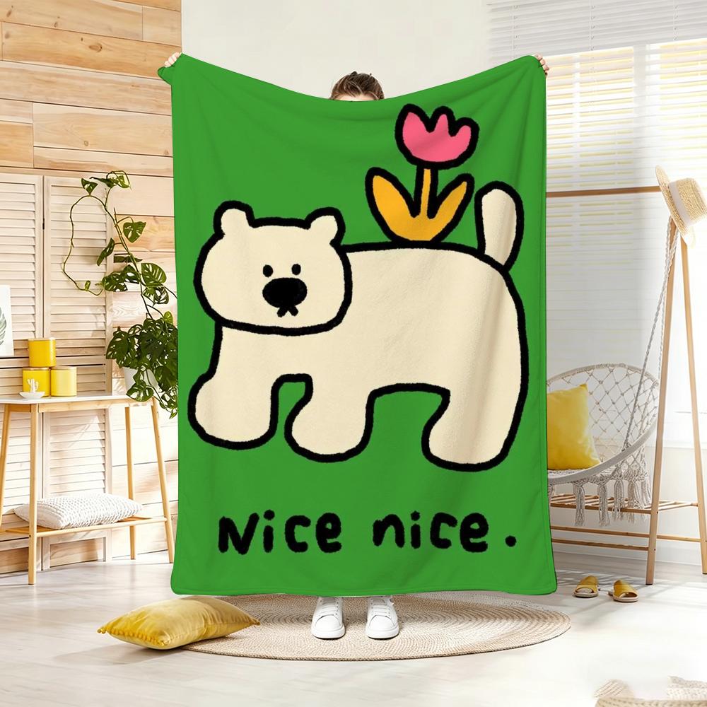 Cartoon style C-Cartoon Cute Animals Throw Lightweight 240g Flannel Blanket Soft Skin-friendly for Summer Cooling