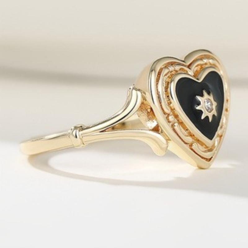 Punk Black Heart Rings for Women Personality Handmade Enamel Sun Rings Daily Wear Party Statement Accessory Retro Jewelry