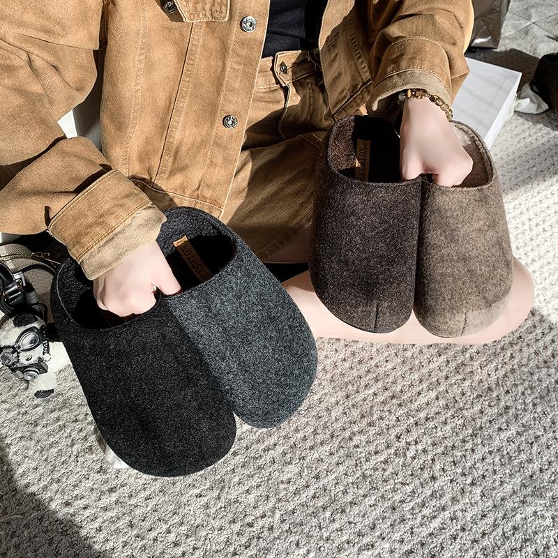 Fashion Autumn Design Women's Mules Slippers Platform Flats Outdoor Slides Fashion Slip On Woolen Fabric Shoes