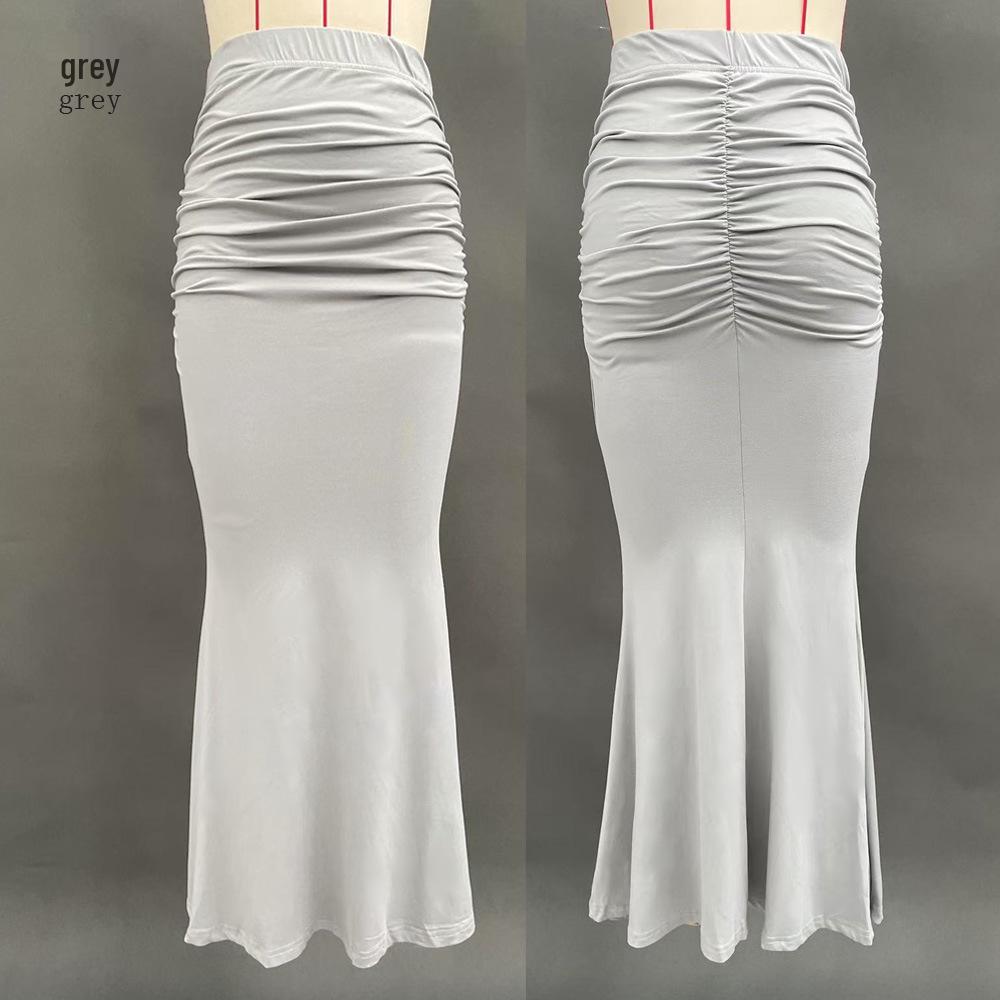 European and American High-Waisted Elastic Pleated Fishtail Midi Skirt for Autumn and Winter