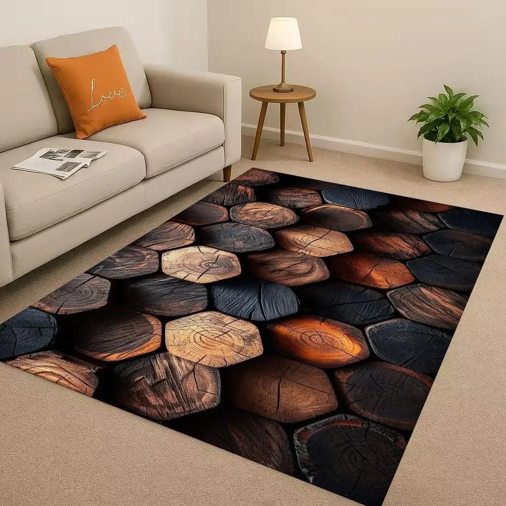Classic Wood Grain Tree Growth Ring Brown Gray Living Room Non-Slip Area Rug Carpet For Bedroom Playroom Sofa,Home Decor Doormat