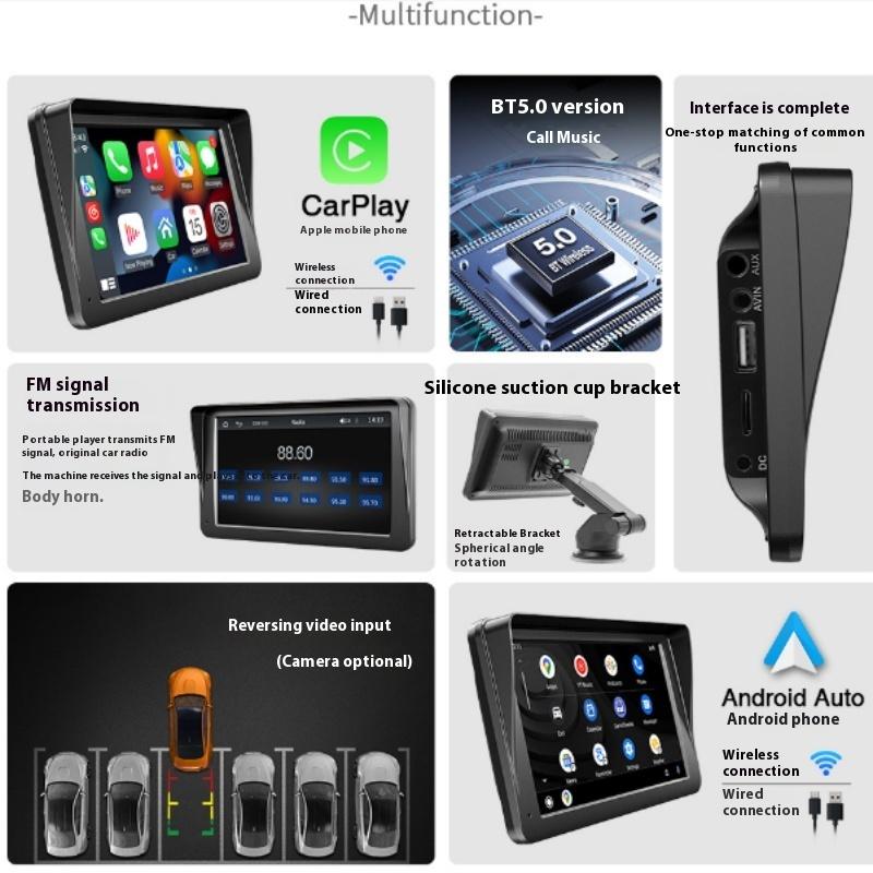 7palcový přenosný Bluetooth MP5 přehrávač do auta, bezdrátová navigace do auta Carplay s vysokým rozlišením a velkou obrazovkou