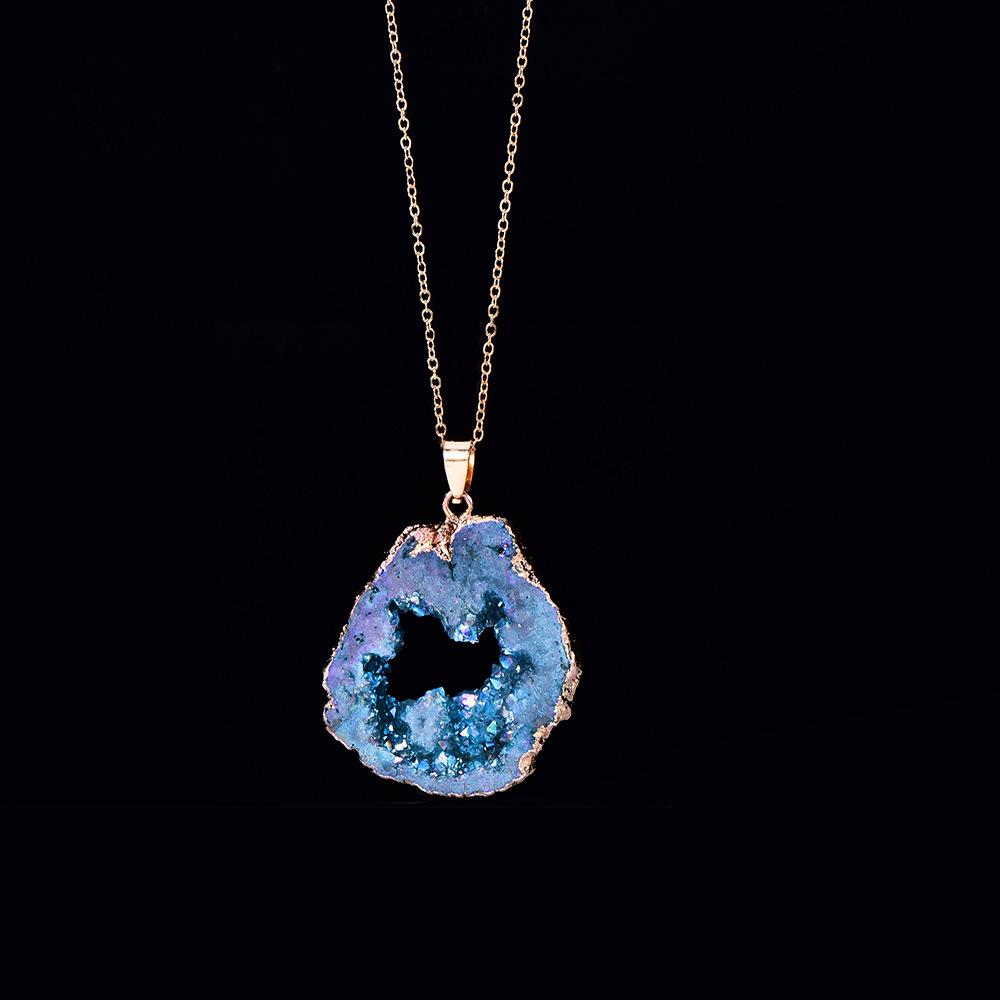 Natürliche unregelmäßige Achat-Anhänger Geoden-Quarzscheibe Kristall Druzy Anhänger Halskette DIY Schmuckherstellung Natürliche Achatscheiben-Halskette