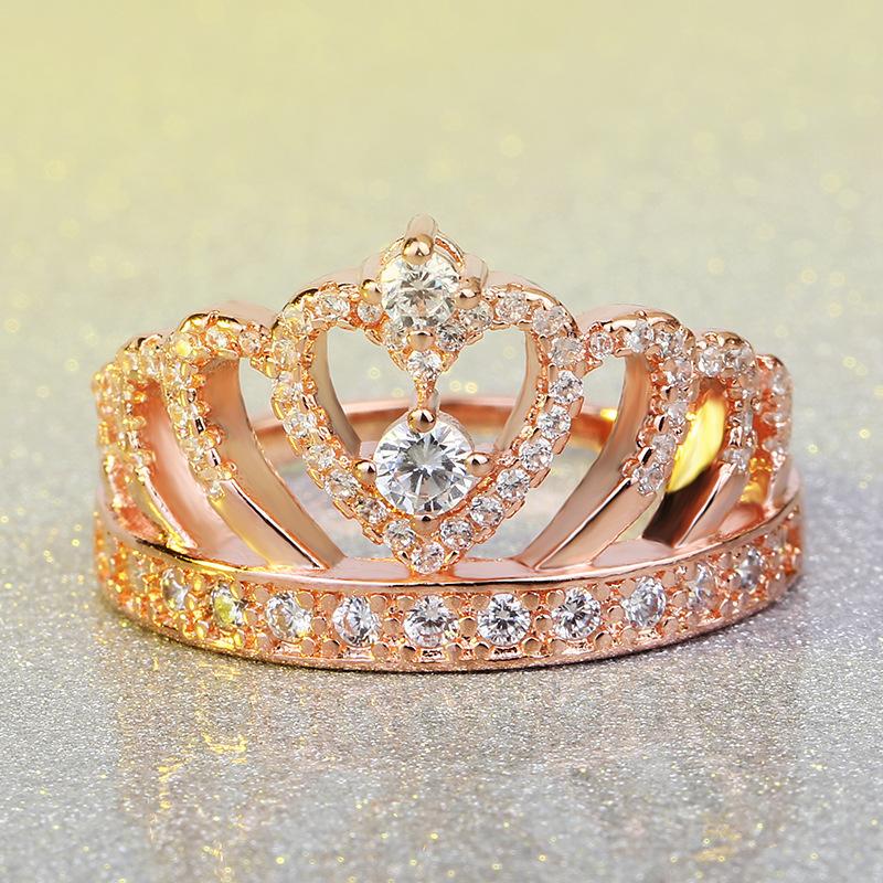 Jewelry Pop Rose Gold Crown Zircon Ring