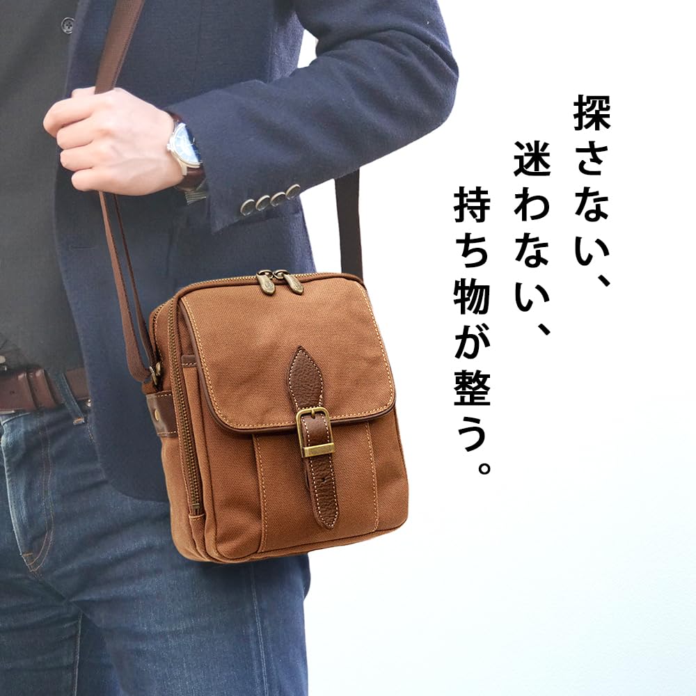 Creare Kiki Men's Vertical Shoulder Bag, B5 Size, Lightweight, Made In Japan, Japanese Style, Persimmon Tannin Dyed Canvas Bag, Multi-Function Pocket