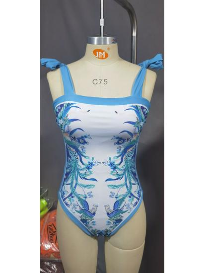 New Double-Sided European & American Chiffon Print Swimsuit Set: Women's One-Piece with Conservative Wrap Skirt