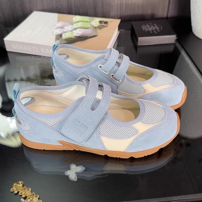 French yellow shoes mesh Mary Jane shoes 2025 summer new Velcro shallow mouth round head canvas shoes single shoes