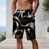 Men Plus Size Beach Shorts Abstract Black Gold Geometric Marble Print Drawstring Casual Swim Trunks For Summer Surfing Swimming
