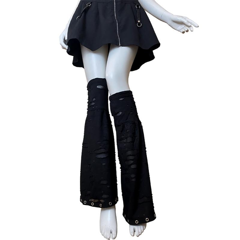 Women Punk Lace Up Straps Flared Leg Warmers Japanese Harajuku Eyelets Knee Length Foot Cover Long Tube Socks Streetwear