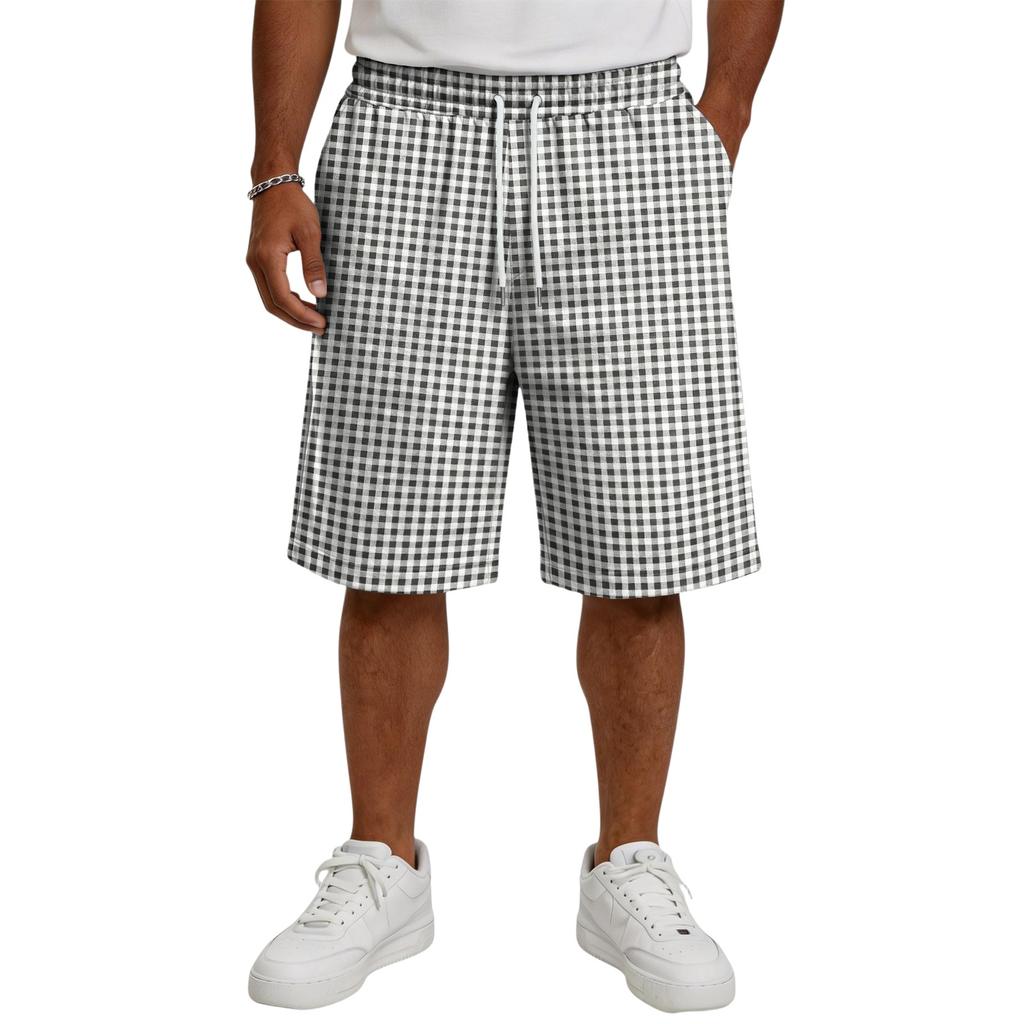 Men's Casual Drawstring Shorts Lightweight Breathable Cotton Blend Relaxed Fit Knee Length Shorts with Elastic Waistband and Side Pockets