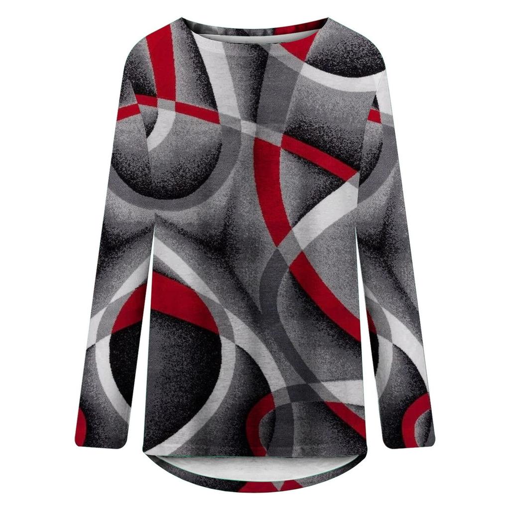 Women's Fashion Casual Irregular Patchwork Color Print Loose Medium Long Long Sleeve Top