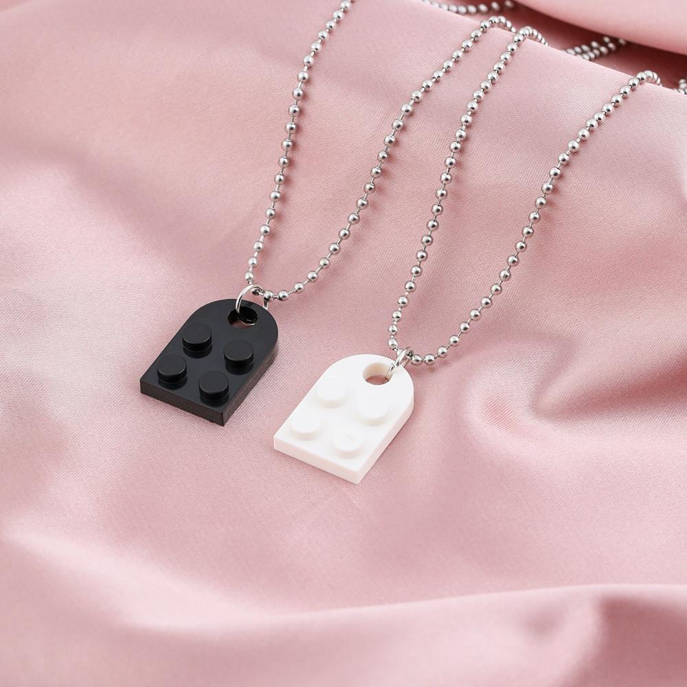 Creative Geometric Couple Necklace Set With Unique Black And White Design For Stylish Fashion Lovers