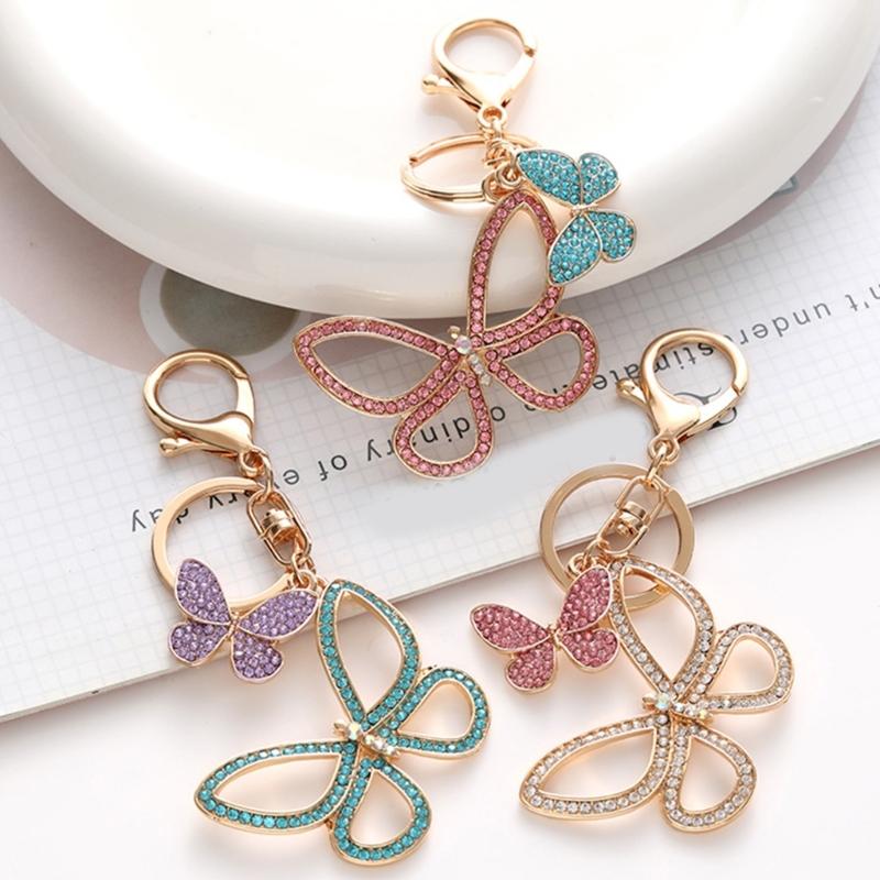 Delicate Butterfly Pendant Keychain Stylish Rhinestones Key Rings Colorful Key Chain Adornment for Fashion Lovers