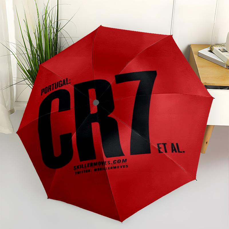 Ronaldo Cr7 Football Legend Outdoor Automatic Umbrella Compact & Durable 8-Rib Design Sturdy Construction Durable Everyday Carry Umbrella
