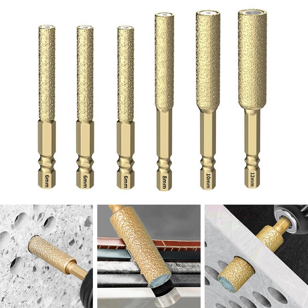 6pcs 6-12mm Hexagonal Shank Core Drill Bit Brazed Diamond Drill Bit For Tile Marble Granite Concrete Dry Drilling Hole Opener