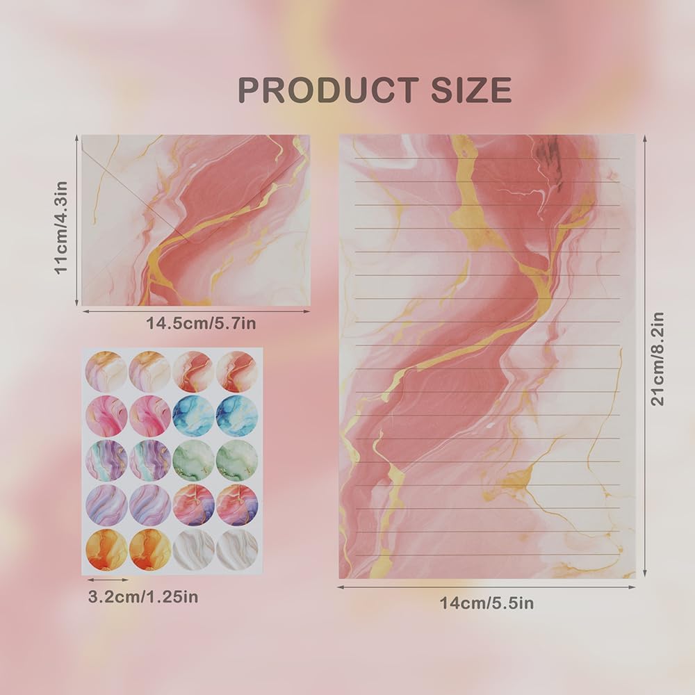 160 Pcs Stationery Paper Set (50 Writing Papers + 50 Matching Envelopes + 60 Round Dot Stickers), Unique Marble Pattern Style Writing Stationery