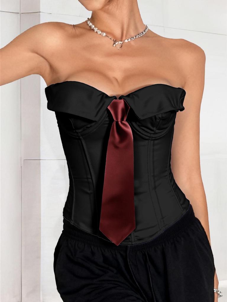 European & American Style Sexy Strapless Solid Color Tie Vest for Women