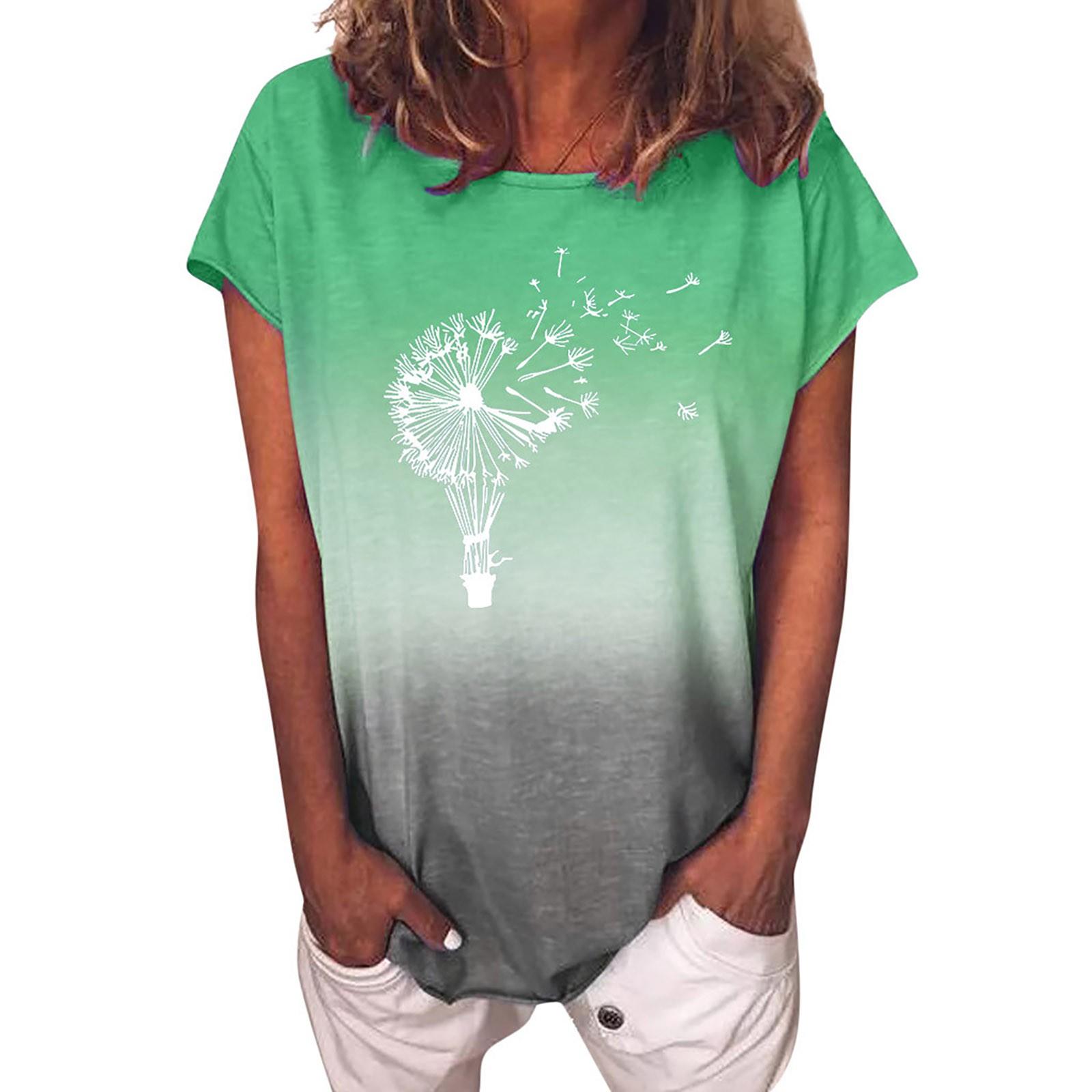 

Двухцветная футболка с градиентным принтом, круглый вырез, свободный повседневный топ с короткими рукавами XXL зелёный