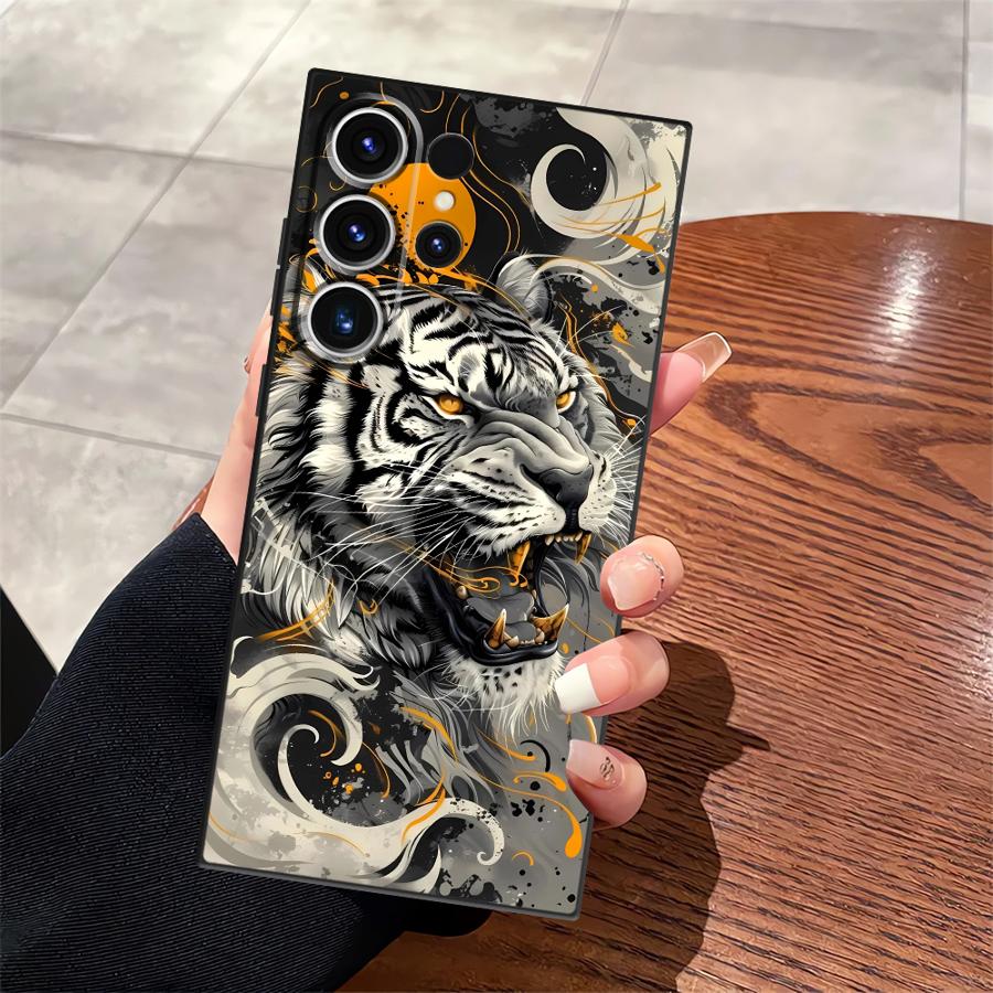 Luxury Fashion Fierce White Tiger Black Soft Phone Cover Case for Samsung Galaxy S20 S21 FE S25 Edge S24 Plus S23 Ultra