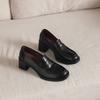Krazing Pot Sheepskin Round Toe Thick Med Heels Spring Shoes Slip On Big Size 42 Loafers Women Platform Pumps