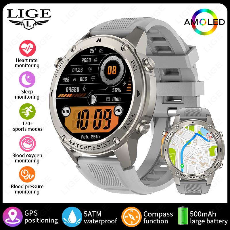 5ATM Smart Watch 1.43  AMOLED Screen Voice Call Outdoor Sports Watches Men Waterproof 500mAh Battery Health GPS Smartwatch GPS Watch серый