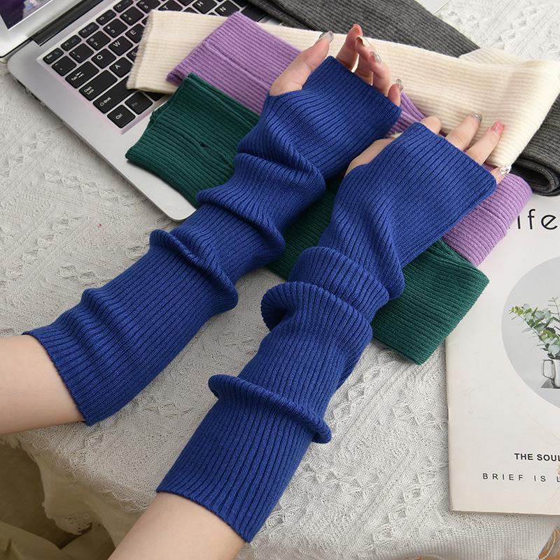 

Корейские женские теплые вязаные нарукавники без пальцев - Полупальцы, Длинные, Однотонные для осени/зимы One Size