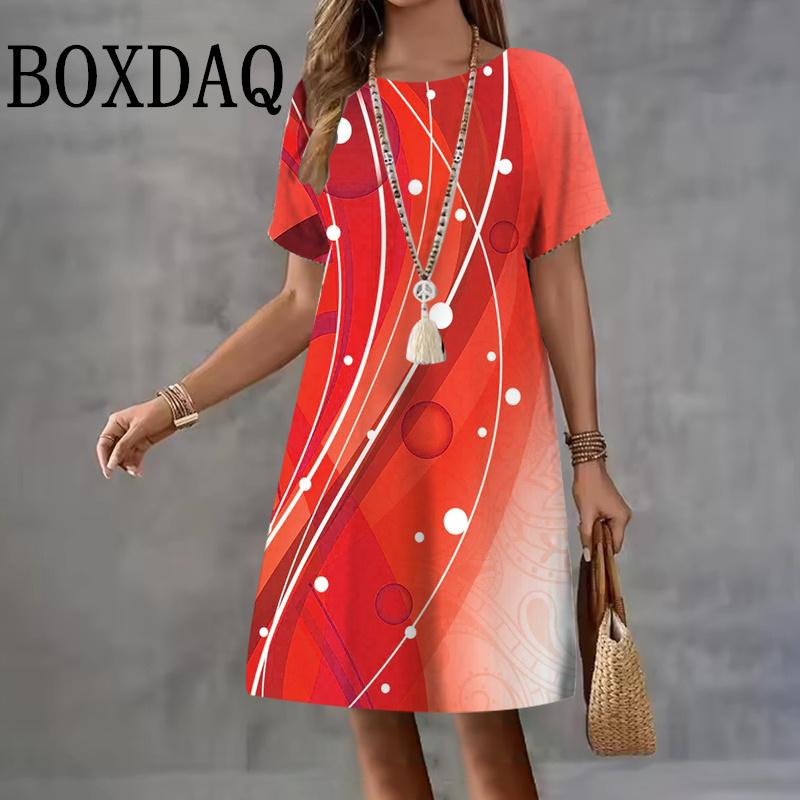 Fashion Summer Dresses Women 2025 Short Sleeve Dresses Casual Elegant Loose Holiday Party Dress 3D Print Clothing Woman Vestidos