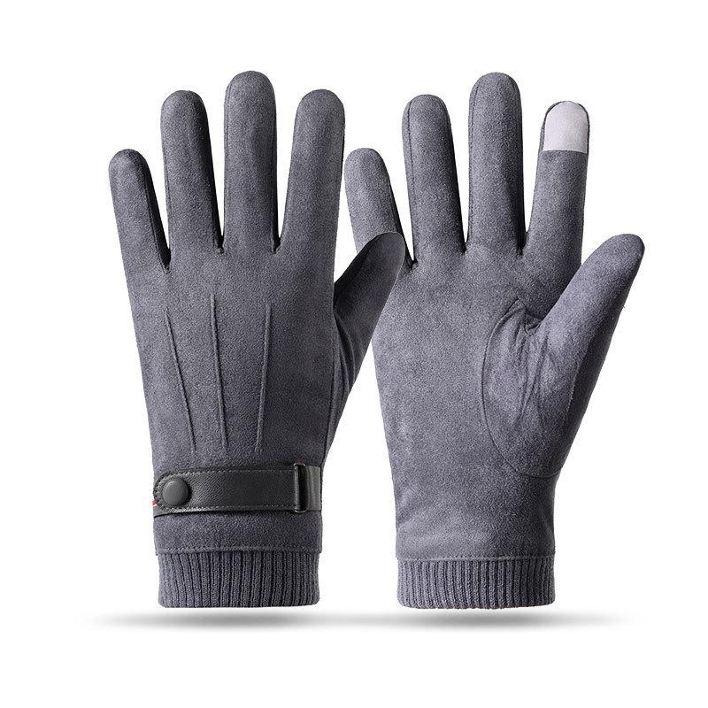 Winter Suede Fleece Gloves for Men with Fleece Warm and Comfortable  Outdoor Cycling  Student Korean Version Driving Touch Screen Gloves