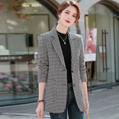 Classic Women Black and White Houndstooth Jacket Blazer Fashion New Elegant Casual Chic Office Long Sleeve Jacket Tops